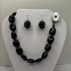 Chaps Black Beaded Necklace and Earring Set Vintage Black Chunky Oversized
